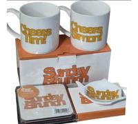 Sunday Brunch Ceramic Coffee Mug Set, 2 Mugs with Coasters & Tea Bag Tidy White and Orange Tim & Simon