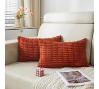 Sunday Praise Pack of 2 Corduroy Decorative Throw Pillow Covers 12x20 Inch Soft Boho Striped Oblong Pillow Cases for Couch Sofa Bed Rustic Farmhouse Modern Home Decor Burnt Orange