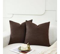 Sunday Praise Pack of 2 Solid Decorative Throw Pillow Covers 16x16 Inch Soft Faux Linen Accent Cushion Cases Cozy Square Pillowcase for Couch Sofa Bed Farmhouse Home Décor Dark Brown