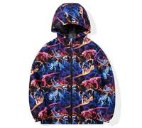 SUNDAY ROSE Boys Rain Jacket Lightweight Breathable Raincoat Waterproof Hooded Windbreaker For Kids Multicolor Dinosaur Print Size 12