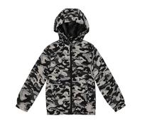 SUNDAY ROSE Boys Rain Jacket Lightweight Breathable Raincoat Waterproof Hooded Windbreaker For Kids Black and gray camouflage 10