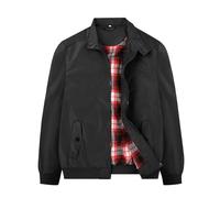 SUNDAY ROSE Harrington Jacket Mens Classic Retro Casual Vintage Mod Bomber Jackets Coat Tartan Lining Black M