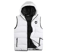 SUNDAY ROSE Mens Hooded Body-Warmer Water Resistant Vest Jacket Solid Lightweight Windproof Gilet White S