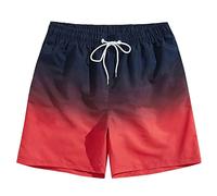 SUNDAY ROSE Mens Swimming Trunks Swim Shorts Quick Dry Gradient Color Beach Shorts Watershorts Holiday Casual Sports Wear with Pockets and Adjustable Drawstring Dark Blue Red Size L