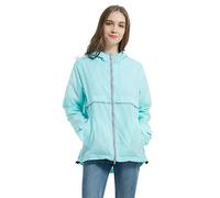 SUNDAY ROSE Women Rain Jacket Water Resistant Raincoat Lightweight Windbreaker-Light Blue,Size L