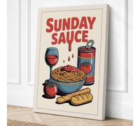 Sunday Sauce Retro Canvas Wall Art Print 18x12 Inch
