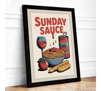 Sunday Sauce Retro Framed Wall Art Print A1 Black