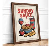 Sunday Sauce Retro Framed Wall Art Print A3 Walnut