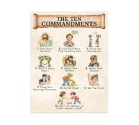 Sunday School Classroom Decor - Ten Commandments Poster for Kids, Bible Memory Verse Wall Art, Christian Teaching Tool for Children(Framed,16x24inch(40x60cm))