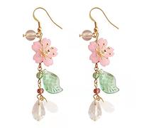 Sundaylike life Earrings Studs Super Fairy Cherry Petal Tassel Flower Earrings Long Earrings Temperament Dangling Star Earrings (3-Pink, One Size)
