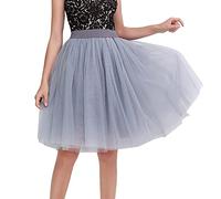 Sundaylike life Layered Skirt Carnevale New Women Tulle Skirts Knee Length Long Adult Tutu Layered Short Prom Party Midi Skirt 80S Outfit Grey