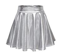 Sundaylike life Tulle Skirt A-Line Shiny Mini Fashion Casual Flared Women's Pleated Skirt Skirt 1980S Fancy Dress Women Silver