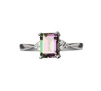Sundaylike life Women Ring 925 Sterling Silver Rainbow Engagement Wedding Band Rings 3 Colors Stainless Steel Rings for Men Women (Silver, 6)