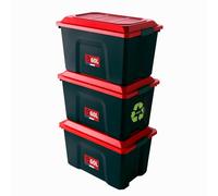 SUNDAYS | SET OF 3 LOCKER Storage Trunks with Lid - 60 - Liters Black and Red