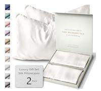 SUNDAYSILKS™ | Silk Pillow Cases 2 PACK | 22 Momme Mulberry Silk Pillowcase Set of 2 | All Sides 100% Pure Silk Slip Pillowcases Bliss for Couples with Zipper, 6A Standard Queen, King Size [Off White]