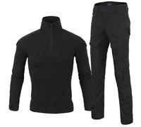 SUNDAYYO Men's Military Uniform Tactical Suit Combat Shirt and Trousers Airsoft Camouflage Suit Shirt German Army Pullover Long Sleeve with 1/4 Zip Camouflage BDU Paintball Clothing, black, M