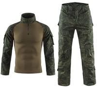 SUNDAYYO Men's Military Uniform Tactical Suit Combat Shirt and Trousers Airsoft Camouflage Suit Shirt German Army Pullover Long Sleeve with 1/4 Zip Camouflage BDU Paintball Clothing, ECL, M