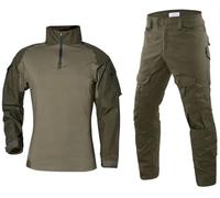 SUNDAYYO Men's Military Uniform Tactical Suit Combat Shirt and Trousers Airsoft Camouflage Suit Shirt German Army Pullover Long Sleeve with 1/4 Zip Camouflage BDU Paintball Clothing, Green, L