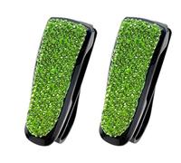 SundayZaZa 2 Pcs Sunglass Holder for Car Sun Visor, Bling Crystal Glasses Eyeglasses Clip Hanger Mount with Ticket Card Clip (Green)