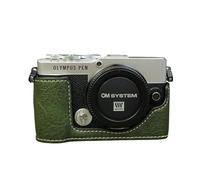 SundayZaZa Bottom Opening PU Leather Grip Half Camera Case for Olympus Pen E-P7 with Tripod Design with Shoulder Strap (Green)