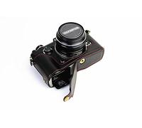 SundayZaZa Bottom Opening Version Protective Genuine Real Leather Half Camera Case Bag Cover with Tripod Design for Olympus Pen-F Camera with Genuine Real Leather Hand Strap Black