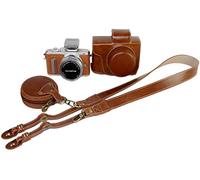 SundayZaZa Bottom Opening Version Protective PU Leather Camera Case Bag for Olympus Pen Lite E-PL8 EPL8 with 14-42mm EZ F3.5-5.6 Lens with Strap Belt and Storage Card Case Brown