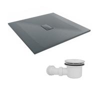 Sundaze 1000 X 1000mm Smc Anthracite Square Slate Effect Shower Tray With Fluidmaster 90mm Fast Flow Waste
