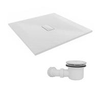 Sundaze 1000 X 1000mm Smc White Square Slate Effect Shower Tray With Fluidmaster 90mm Fast Flow Waste