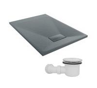 Sundaze 1000 X 700mm Smc Anthracite Rectangle Slate Effect Shower Tray With Fluidmaster 90mm Fast Flow Waste