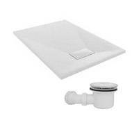 Sundaze 1000 X 700mm Smc White Rectangle Slate Effect Shower Tray With Fluidmaster 90mm Fast Flow Waste