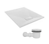 Sundaze 1000 X 800mm Smc White Rectangle Slate Effect Shower Tray With Fluidmaster 90mm Fast Flow Waste
