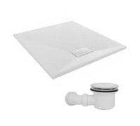 Sundaze 1000 X 900mm Smc White Rectangle Slate Effect Shower Tray With Fluidmaster 90mm Fast Flow Waste