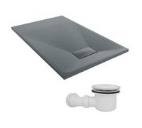 Sundaze 1100 X 700mm Smc Anthracite Rectangle Slate Effect Shower Tray With Fluidmaster 90mm Fast Flow Waste