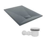 Sundaze 1100 X 800mm Smc Anthracite Rectangle Slate Effect Shower Tray With Fluidmaster 90mm Fast Flow Waste