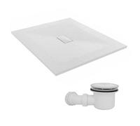 Sundaze 1200 X 1000mm Smc White Rectangle Slate Effect Shower Tray With Fluidmaster 90mm Fast Flow Waste