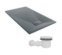 Sundaze 1200 X 700mm Smc Anthracite Rectangle Slate Effect Shower Tray With Fluidmaster 90mm Fast Flow Waste