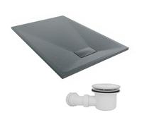 Sundaze 1200 X 800mm Smc Anthracite Rectangle Slate Effect Shower Tray With Fluidmaster 90mm Fast Flow Waste