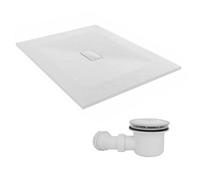 Sundaze 1300 X 1000mm Smc White Rectangle Slate Effect Shower Tray With Fluidmaster 90mm Fast Flow Waste