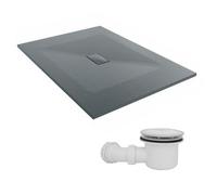 Sundaze 1400 X 1000mm Smc Anthracite Rectangle Slate Effect Shower Tray With Fluidmaster 90mm Fast Flow Waste