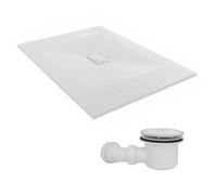 Sundaze 1400 X 1000mm Smc White Rectangle Slate Effect Shower Tray With Fluidmaster 90mm Fast Flow Waste