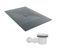 Sundaze 1500 X 1000mm Smc Anthracite Rectangle Slate Effect Shower Tray With Fluidmaster 90mm Fast Flow Waste