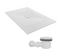 Sundaze 1500 X 1000mm Smc White Rectangle Slate Effect Shower Tray With Fluidmaster 90mm Fast Flow Waste