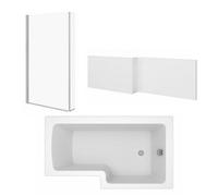 Sundaze 1500mm L Shape Shower Bath Right Hand & Gloss White Front Panel & Bath Screen Fixed Return Chrome