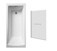 Sundaze 1500X700mm Straight Shower Bath Single Ended With Square Bath Screen Towel Rail Chrome