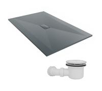Sundaze 1600 X 1000mm Smc Anthracite Rectangle Slate Effect Shower Tray With Fluidmaster 90mm Fast Flow Waste