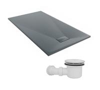 Sundaze 1600 X 900mm Smc Anthracite Rectangle Slate Effect Shower Tray With Fluidmaster 90mm Fast Flow Waste