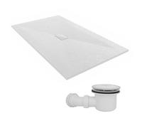 Sundaze 1700 X 1000mm Smc White Rectangle Slate Effect Shower Tray With Fluidmaster 90mm Fast Flow Waste