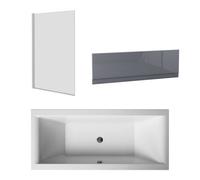 Sundaze 1700 X 700mm Straight Shower Bath Double Ended & Gloss Grey Mdf Front Panel & Square Pivot Screen Chrome