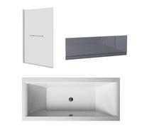 Sundaze 1700 X 700mm Straight Shower Bath Double Ended & Gloss Grey Mdf Front Panel & Square Pivot Screen Towel Rail Chrome