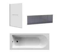 Sundaze 1700 X 700mm Straight Shower Bath Single Ended & Gloss Grey Mdf Front Panel & Square Pivot Screen Towel Rail Chrome